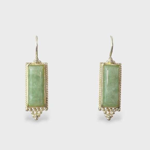 Jewelry - Sterling Silver Green Jade Style Rectangle Drop Earrings